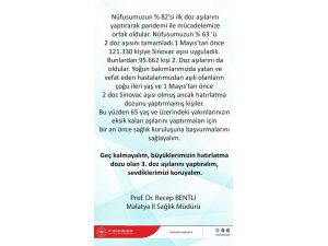 Malatya'da 3. doz aşı çağrısı