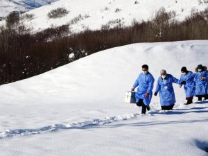 Muş’ta sağlık çalışanları aşı için karlı dağları aşıyor