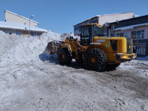 Varto'nun cadde ve sokaklarında biriken kar kütleleri ilçe dışına taşınıyor