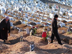 Depremde ölenlerin mezarlığında yürek yakan manzaralar