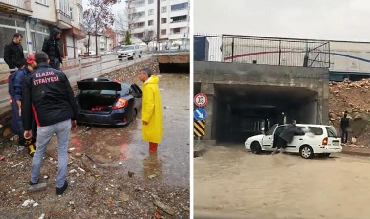 Elazığ'da sağanak sonrası araçlar suya gömüldü